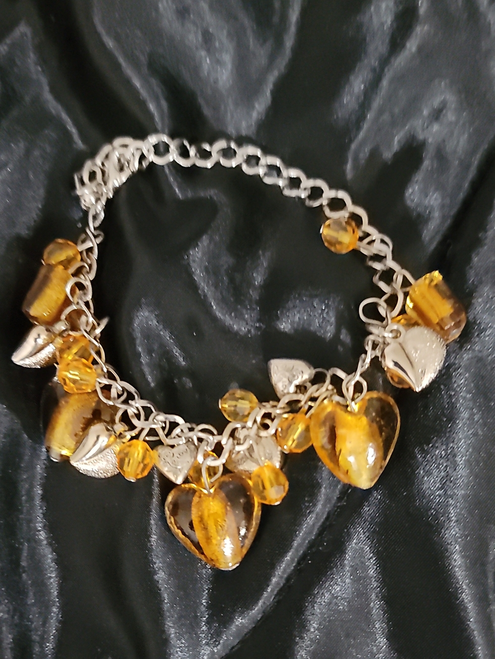 Amber Glass Heart Charm Bracelet - Women Jewelry
